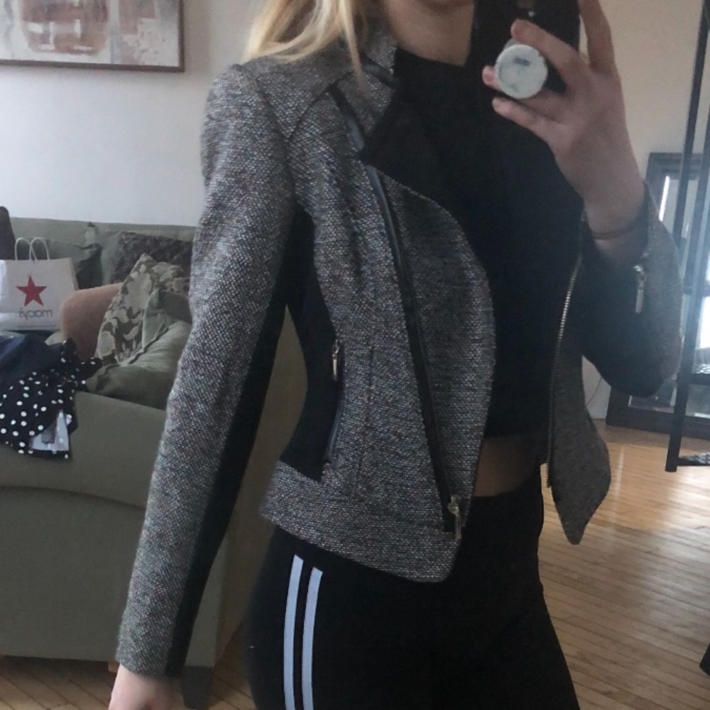 White House Black Market Gray Tweed Moto Jacket